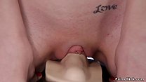 Small tits redhead cumming on fucking machine