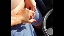 Real public red nails hand job in the car with cum