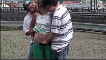 Alexis Crystal facial cum at a PUBLIC train station in threesome with 2 teen guy