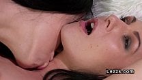 Dark haired lesbians licking and kissing Dark haired lesbians licking and kissing
