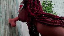 HOT EBONY WIFE VS THRUSTING DILDO