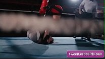 Sexy lesbo sluts Ariel X Sinn Sage fight hardcore style in the wrestling ring and get horny