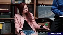 Redhead thief drilled by nasty LP officer in the backroom Redhead thief drilled by nasty LP officer in the backroom