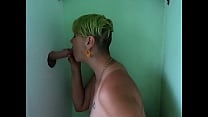 Cock sucking through gloryhole and swallow