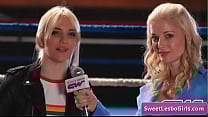 Sexy lesbo sluts Ariel X Sinn Sage going hard in the wrestling ring and love it