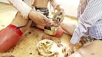 The dirty lesbian food fight ends with sex toys pounding their quivering little cunts The dirty lesbian food fight ends with sex toys pounding their quivering little cunts
