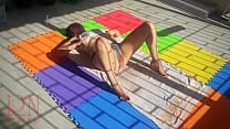 An attractive lady is sunbathing on the roof of her house  Nude yoga TEASER 1