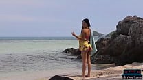 Big natural tits Thai teen beauty Kahlisa solo striptease on the beach for Playboy