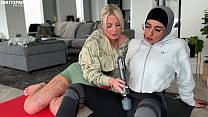 Emily shows hijab wearing Aaliyah how to relax after their gym workout Emily shows hijab wearing Aaliyah how to relax after their gym workout