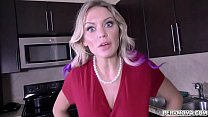 Busty MILF Kenzie Taylor is craving for some dick again so she quickly grabs her stepsons cock and gave him a tasty blowjob