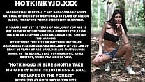 Hotkinkyjo in blue shorts take mrhankey huge dildo in ass amp anal prolapse in the forest