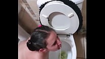 Pigtailed teen sucks dick after being pissed on and licking the toilet clean face spitting and slapping Pigtailed teen sucks dick after being pissed on and licking the toilet clean face spitting and slapping