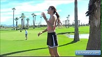 Young cutie brunette amateur Adria reveal her sexy gorgeous body on the golf course