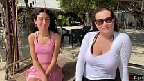 Public Pickup Stepmom and Stepdaughter on Beach   Risky Dick Flashing Cum on Face