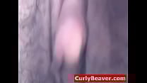 Amateur girl with hairy pussy and huge clit masturbates