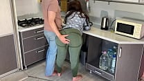 In the kitchen the stepson took off his stepmom 039 s pants and fucked her in the ass