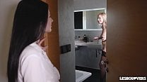 Lesbo lovers Angel Princess  amp  Anastasia De Vine share a giant double dong