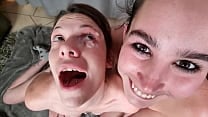 TEEN tongue cleansing my eye after cum got dumped in my eye 2 girls cock jerk off POV