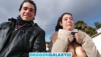  Risky public  My best friend sucks my dick and flashing tits on the village street