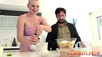 CUM KITCHEN Shaved blonde big booty babe Riley Nixon Rides Cock and Bakes a Pie