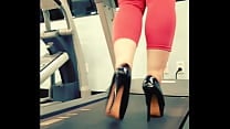 Stiletto High Heels Public Gym Treadmill Walking in pleasers tall shiny black stripper shoes workout yoga pants exercise cardio Kyra Hellfire Stiletto High Heels Public Gym Treadmill Walking in pleasers tall shiny black stripper shoes workout yoga pants exercise cardio Kyra Hellfire