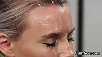 Peculiar hottie gets jizz shot on her face swallowing all the ejaculate