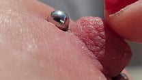 Playing Pierced Nipples Close Up on Balcony Playing Pierced Nipples Close Up on Balcony
