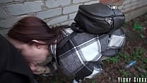 REAL fast risky blowjob behind the garages CUMMED MOUTH FULL AND MADE HER SWALLOW