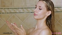 Elegant teen blonde took a shower