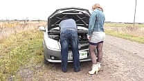 Public sex Random passerby helped to repair car Milf Frina and fucked her doggy style on auto hood Whore Slut Outdoor Outside In public Casual sex sexy Milf