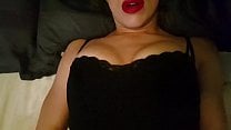 Couples delight skinny big titted misses takes fat headed cock deep while wearing slutty red lipstick c head over the bed cumshot in her mouth and on her tits