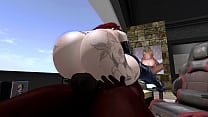 Second Life Black man fucks red head white woman on a computer desk and chair