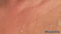 Naughty beauty gets cumshot on her face sucking all the spunk