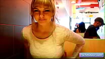 Sexy natural big tit blonde amateur teen Alyssa flash her big boobs in a diner