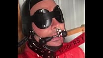 Rubber gimp strapped to chair Butt plug inflated huge electro nipples zapping Rubber gimp strapped to chair Butt plug inflated huge electro nipples zapping