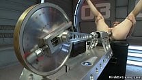Shaved cunt solo blonde fucks machine