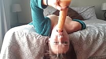 Upside down dildo gag deepthroat