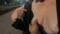 Street pick up of shameless slut  Stranger knead her boobs right in public park 