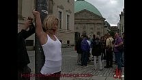 Blonde babe fucked on different places outdoor in bondage Blonde babe fucked on different places outdoor in bondage
