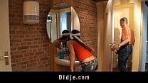 Old man pumps in ass a young slutty cleaning lady Old man pumps in ass a young slutty cleaning lady