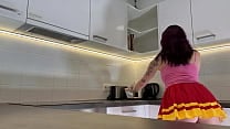 Hottest redhead tattooed cheerleader with over knee socks shows her see through panties in the kitchen Hottest redhead tattooed cheerleader with over knee socks shows her see through panties in the kitchen