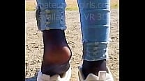 Girl slips out of her sweaty stinky fila sneakers and shows off her sweaty nylons Girl slips out of her sweaty stinky fila sneakers and shows off her sweaty nylons