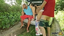 HUNT4K Couple decides to sell adorable girls body in the forest