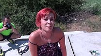 MyFirstPublic  Skinny tall redhead eat whole cock and all the cum outdoor