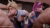 Taking turns in face fucking D va and Tracer