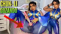 Sexy cosplay girl dressed as Chun Li from street fighter playing with her htachi vibrator cumming and soaking her panties and pants ahegao