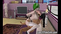 Two green haired 3D babes sharing a studs hard cock