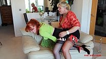 Horny MILFS fuck each other with strap ons and toys Horny MILFS fuck each other with strap ons and toys