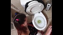 Step daughter taking her daddy for a pee and give him a blowjob