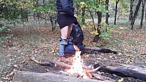 Beautiful public sex in the forest by the fire Lesbian Illusion Girls